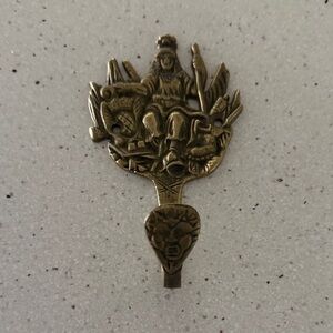 Antique-Style Brass Decorative Hook with Figurative Motif - Gold Tone